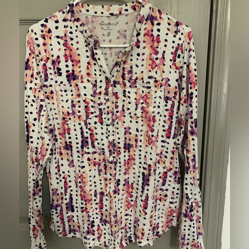 Relativity Multicolor Polka Dot Blouse